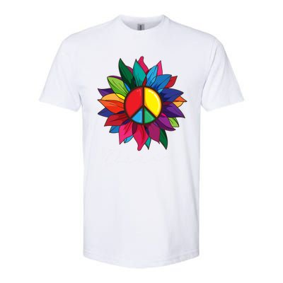 Sunflower Flower Rainbow Peace Sign World Retro Hippie 70s Gift Softstyle CVC T-Shirt