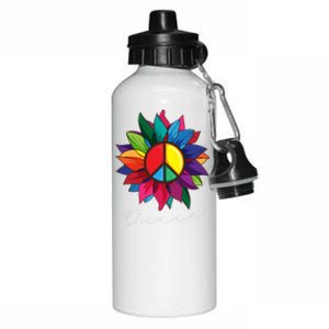 Sunflower Flower Rainbow Peace Sign World Retro Hippie 70s Gift Aluminum Water Bottle