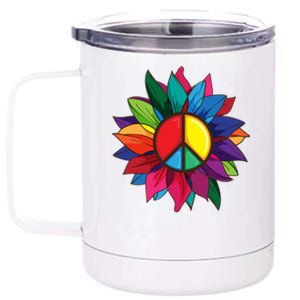 Sunflower Flower Rainbow Peace Sign World Retro Hippie 70s Gift 12 oz Stainless Steel Tumbler Cup