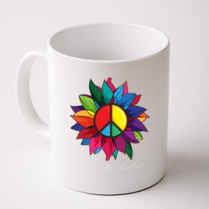 Sunflower Flower Rainbow Peace Sign World Retro Hippie 70s Gift Coffee Mug