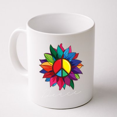 Sunflower Flower Rainbow Peace Sign World Retro Hippie 70s Gift Coffee Mug