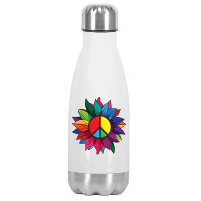 Sunflower Flower Rainbow Peace Sign World Retro Hippie 70s Gift Stainless Steel Insulated Water Bottle