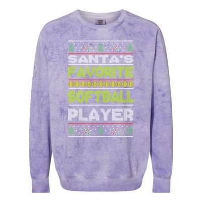 SantaS Favorite Softball Player Ugly Christmas Gift Colorblast Crewneck Sweatshirt