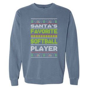 SantaS Favorite Softball Player Ugly Christmas Gift Garment-Dyed Sweatshirt