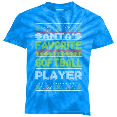 SantaS Favorite Softball Player Ugly Christmas Gift Kids Tie-Dye T-Shirt