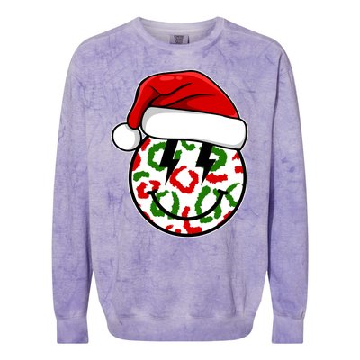 Smile Face Santa Christmas Retro Colorblast Crewneck Sweatshirt