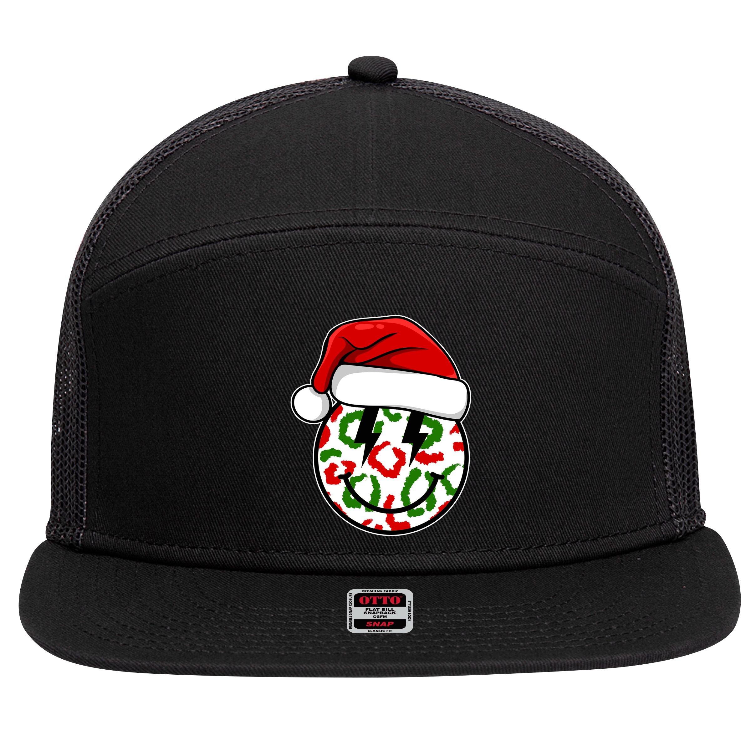 Smile Face Santa Christmas Retro 7 Panel Mesh Trucker Snapback Hat