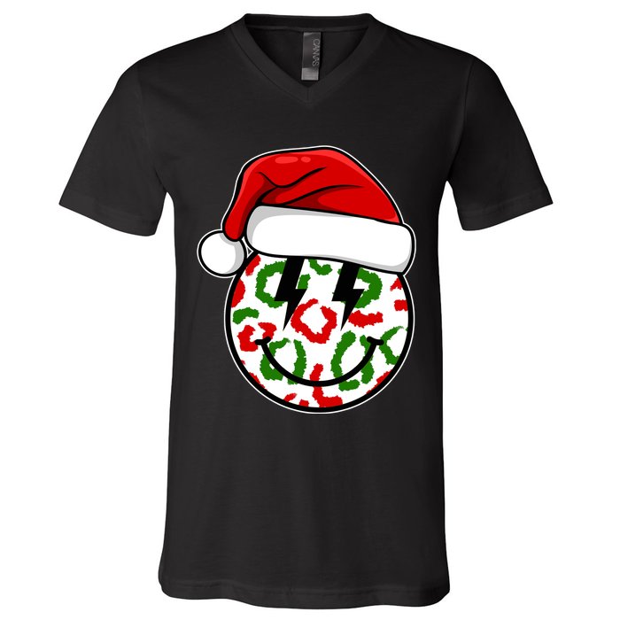 Smile Face Santa Christmas Retro V-Neck T-Shirt