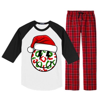 Smile Face Santa Christmas Retro Raglan Sleeve Pajama Set