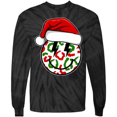 Smile Face Santa Christmas Retro Tie-Dye Long Sleeve Shirt