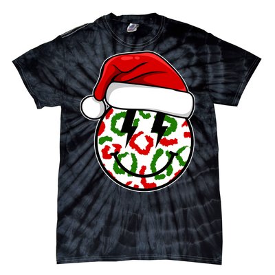 Smile Face Santa Christmas Retro Tie-Dye T-Shirt