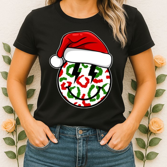 Smile Face Santa Christmas Retro Womens T-Shirt