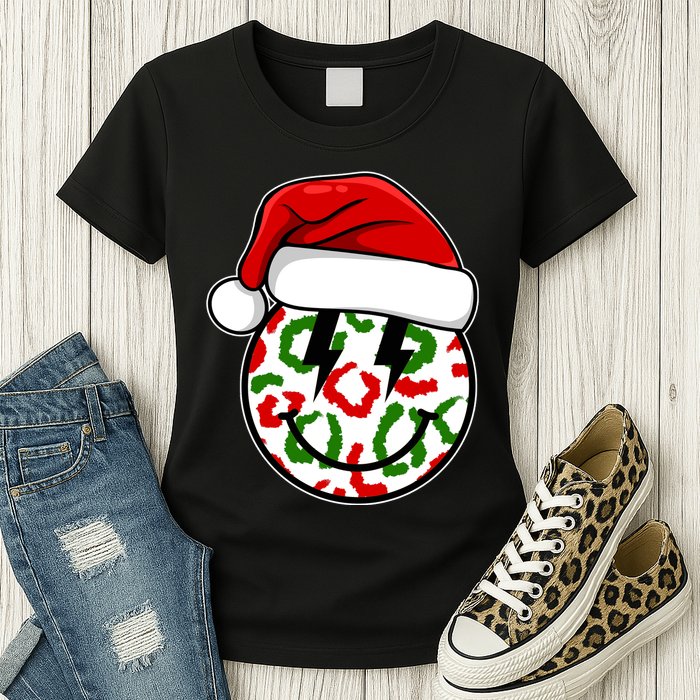 Smile Face Santa Christmas Retro Womens T-Shirt