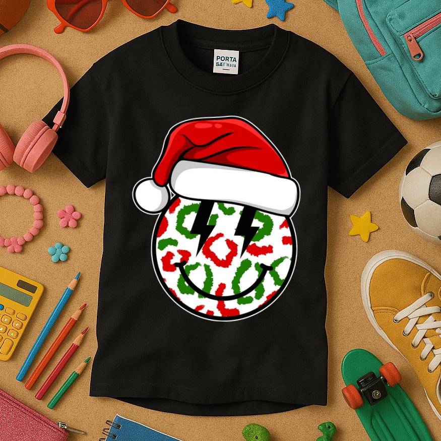 Smile Face Santa Christmas Retro Kids T-Shirt