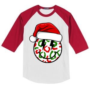 Smile Face Santa Christmas Retro Kids Colorblock Raglan Jersey