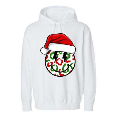 Smile Face Santa Christmas Retro Garment-Dyed Fleece Hoodie