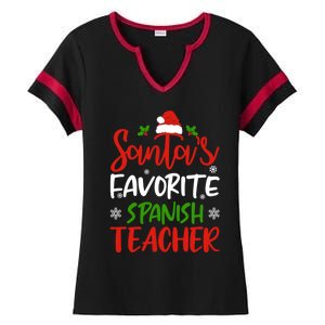 SantaS Favorite Spanish Teacher Funny Christmas Funny Gift Ladies Halftime Notch Neck Tee