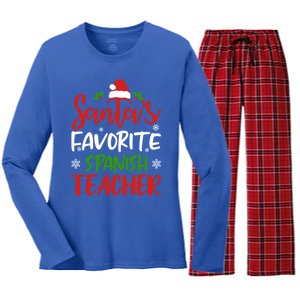 SantaS Favorite Spanish Teacher Funny Christmas Funny Gift Women's Long Sleeve Flannel Pajama Set 