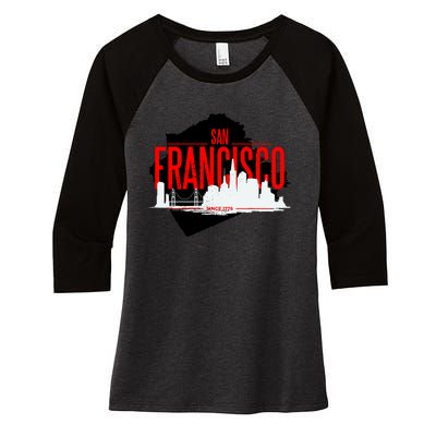 San Francisco Skyline Women's Tri-Blend 3/4-Sleeve Raglan Shirt