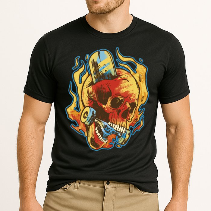 Skull Flame Skater Cooling Performance Crew T-Shirt