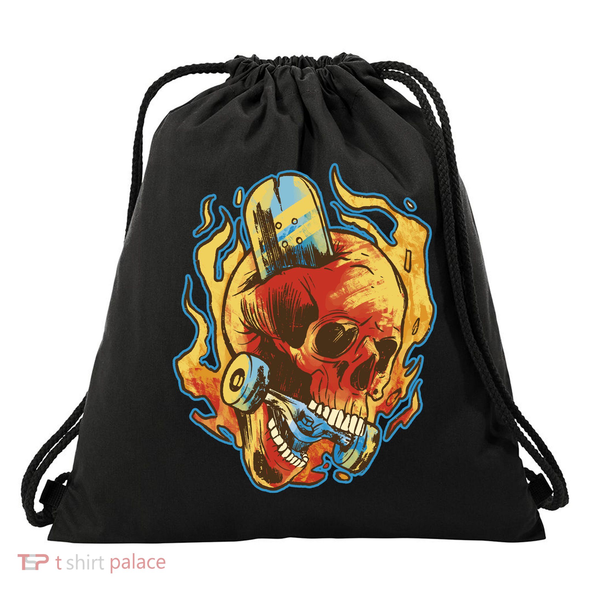 Skull Flame Skater Drawstring Bag