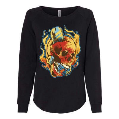 Skull Flame Skater Womens California Wash Sweatshirt