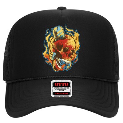 Skull Flame Skater Trucker Hat