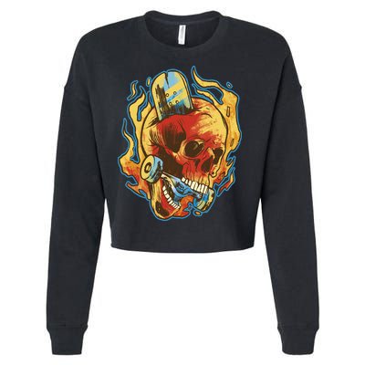 Skull Flame Skater Cropped Pullover Crew