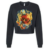 Skull Flame Skater Cropped Pullover Crew