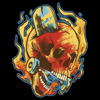 Skull Flame Skater Cropped Pullover Crew