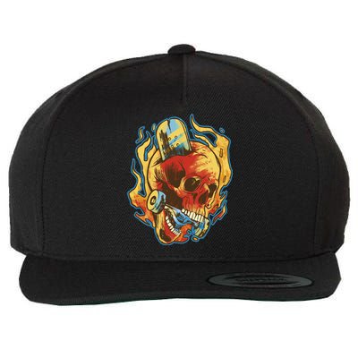 Skull Flame Skater Wool Snapback Cap