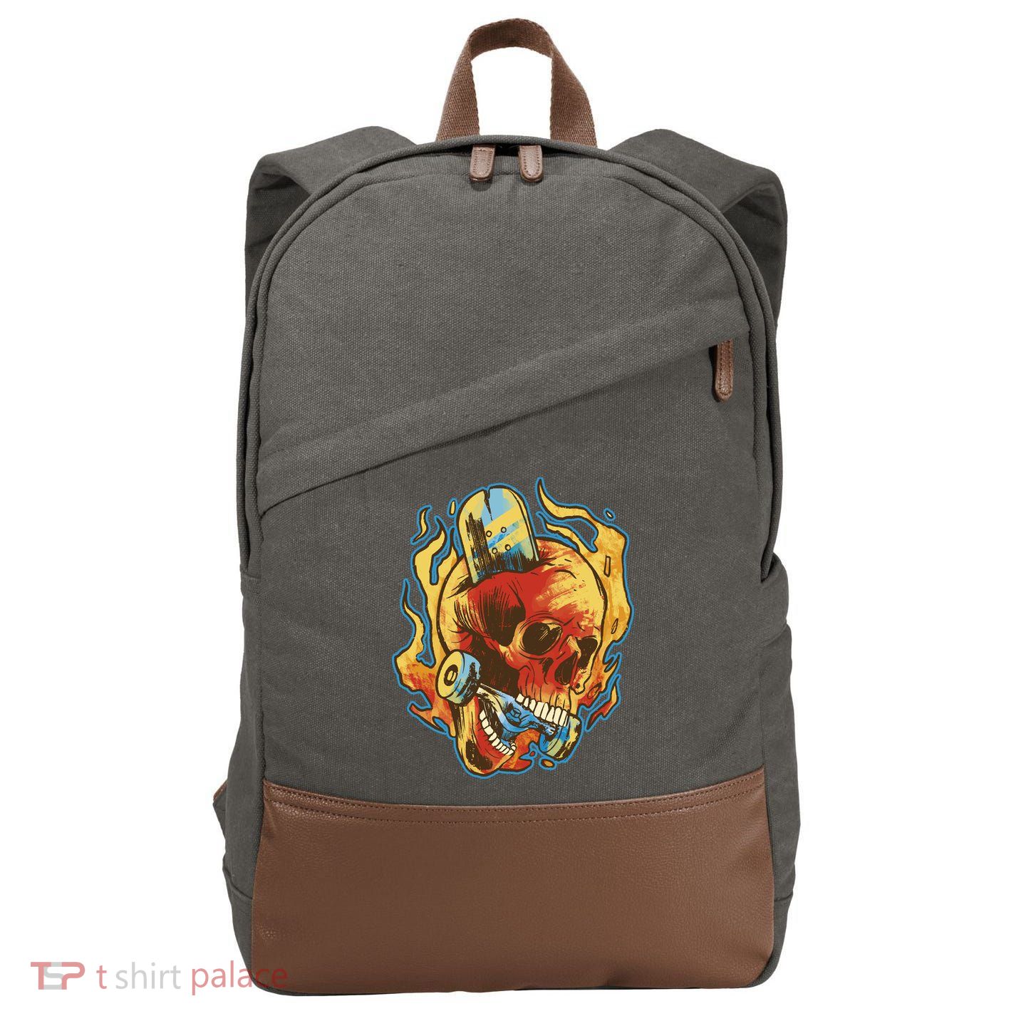 Skull Flame Skater Cotton Canvas Backpack
