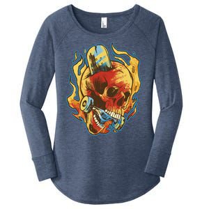 Skull Flame Skater Women's Perfect Tri Tunic Long Sleeve Shirt