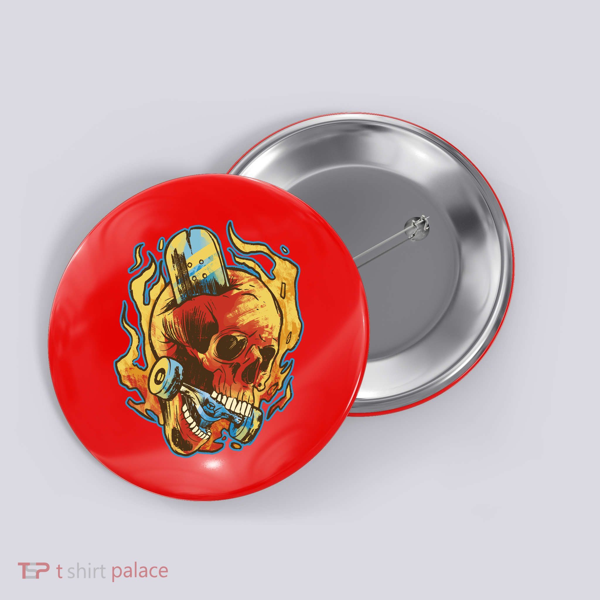 Skull Flame Skater Button