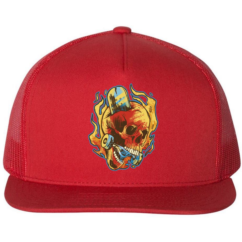 Skull Flame Skater Flat Bill Trucker Hat