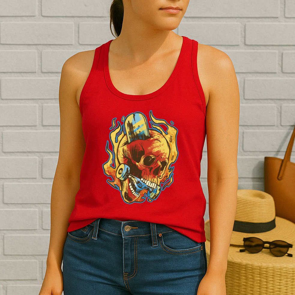 Skull Flame Skater Womens Tank Top