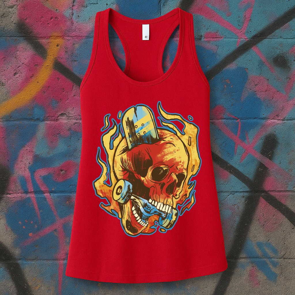 Skull Flame Skater Womens Tank Top