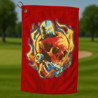 Skull Flame Skater Golf Towel
