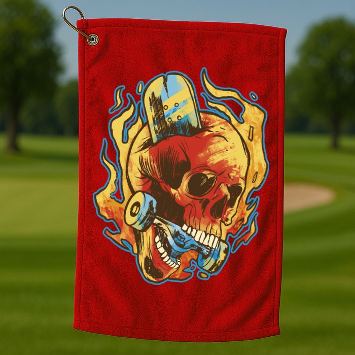 Skull Flame Skater Golf Towel