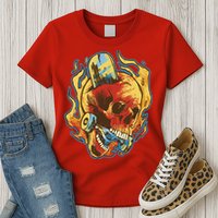 Skull Flame Skater Womens T-Shirt