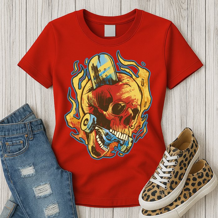 Skull Flame Skater Womens T-Shirt