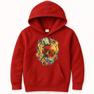 Skull Flame Skater Kids Hoodie