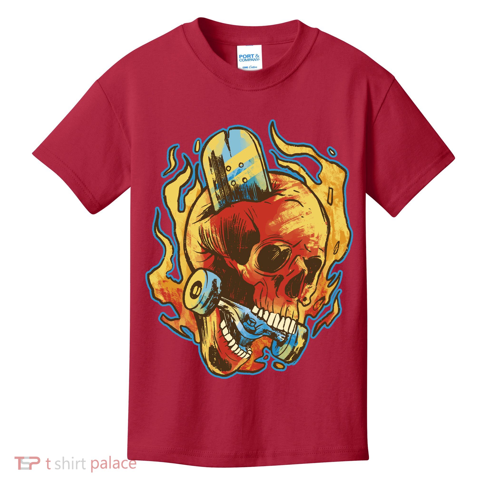 Skull Flame Skater Kids T-Shirt