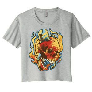 Skull Flame Skater Women's Crop Top Tee