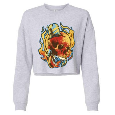 Skull Flame Skater Cropped Pullover Crew