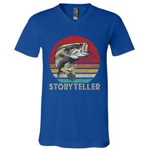 Storyteller Fish Story Telling Funny Gift For Fishing Dad Gift V-Neck T-Shirt