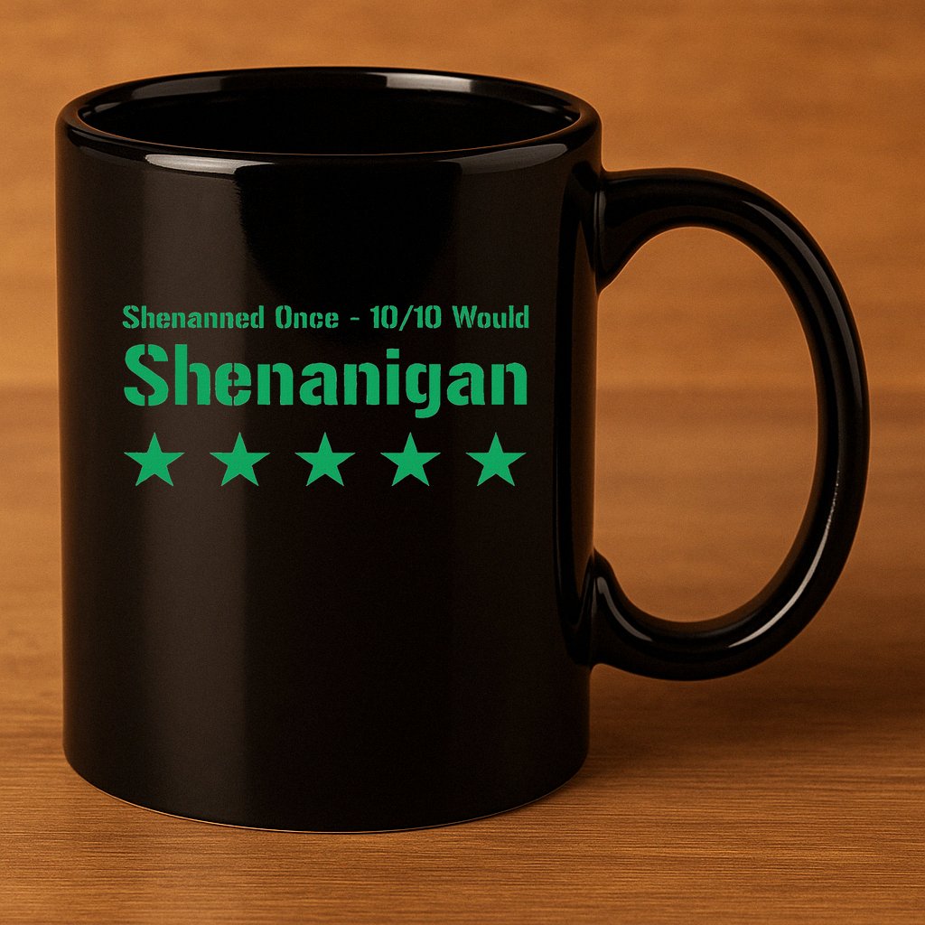 Shenanigan Five Star Review St PatrickS Day Green 11oz C Handle Ceramic Mug