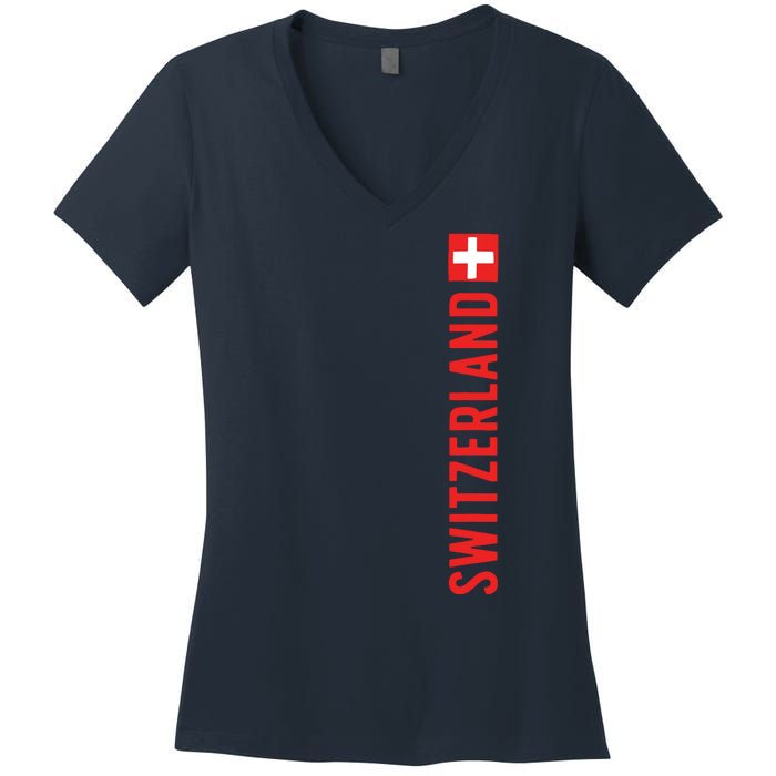 Swiss Flag Switzerland Souvenir Schweiz Gift Suisse Svizzera Women's V-Neck T-Shirt