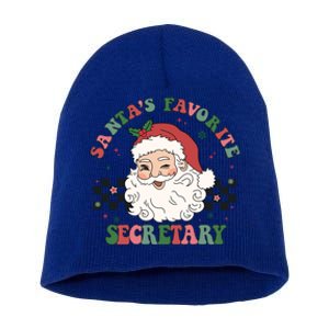 SantaS Favorite Secretary Retro Groovy Santa Face Christmas Funny Gift Short Acrylic Beanie