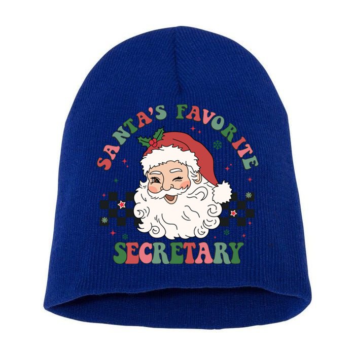 SantaS Favorite Secretary Retro Groovy Santa Face Christmas Funny Gift Short Acrylic Beanie